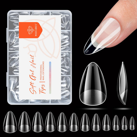 modelones Short Almond Nail Tips, Pre-shaped Soft Gel Tips Fake Nails False Acrylic Clear Full Cover Press on Extension Kit Gel Manicure DIY at Home 216PCS 12Sizes-BrightBean Baby