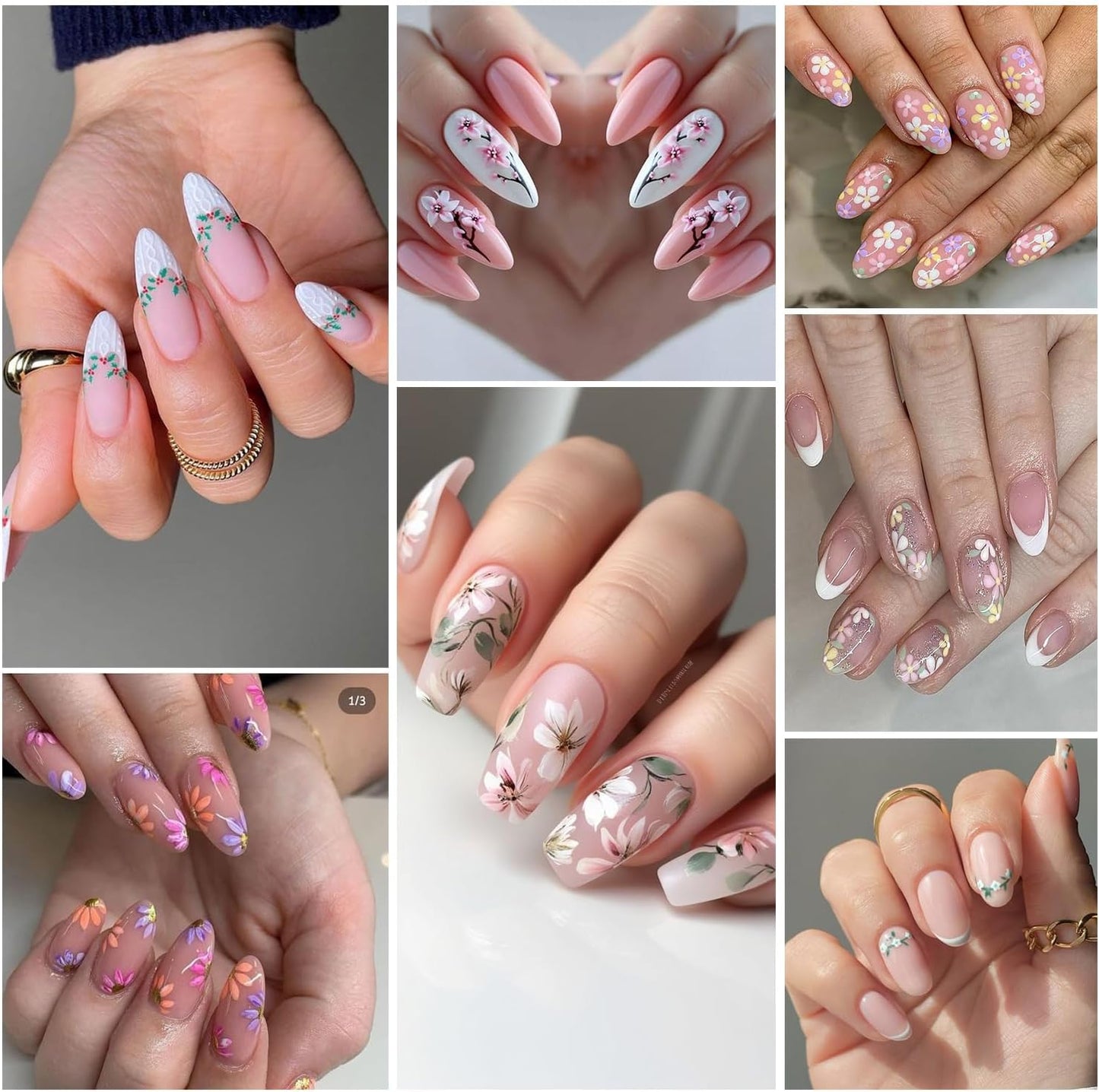 6 Sheets Flower Nail Art Stickers Rose Daisy Nails Art Decals 3D Self-Adhesive Nails Sticker Holographic Stereo Blossom Decal Decoration for Women Wreath Manicure Stickers DIY Nail Supplies-BrightBean Baby