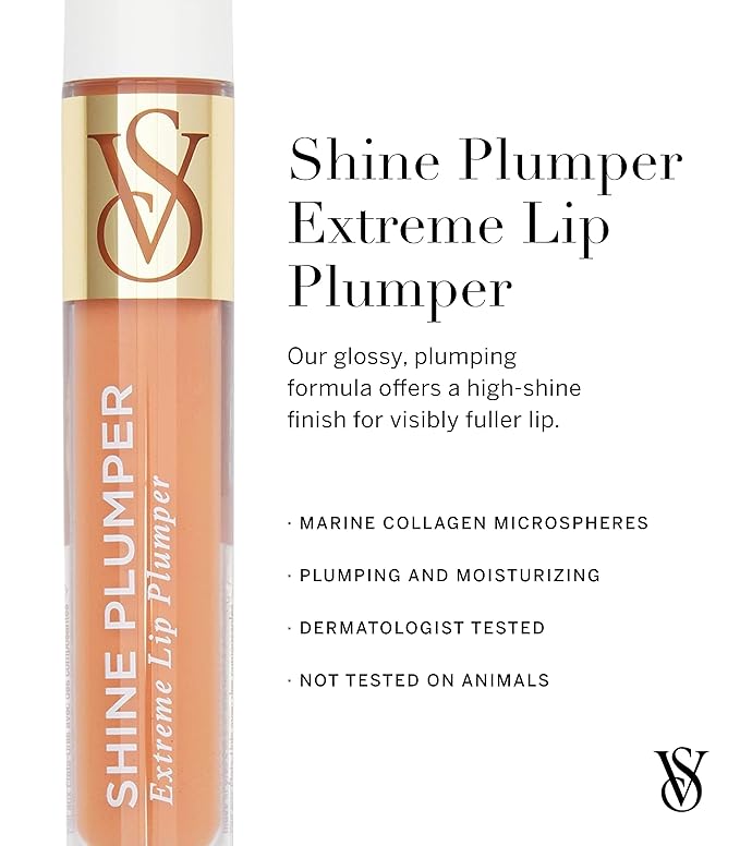 Victoria's Secret Shine Plumper Extreme Lip Plumper in Warm Blush, Plumping Lip Gloss for Women with Marine Collagen Microspheres, Lip Treatment-BrightBean Baby