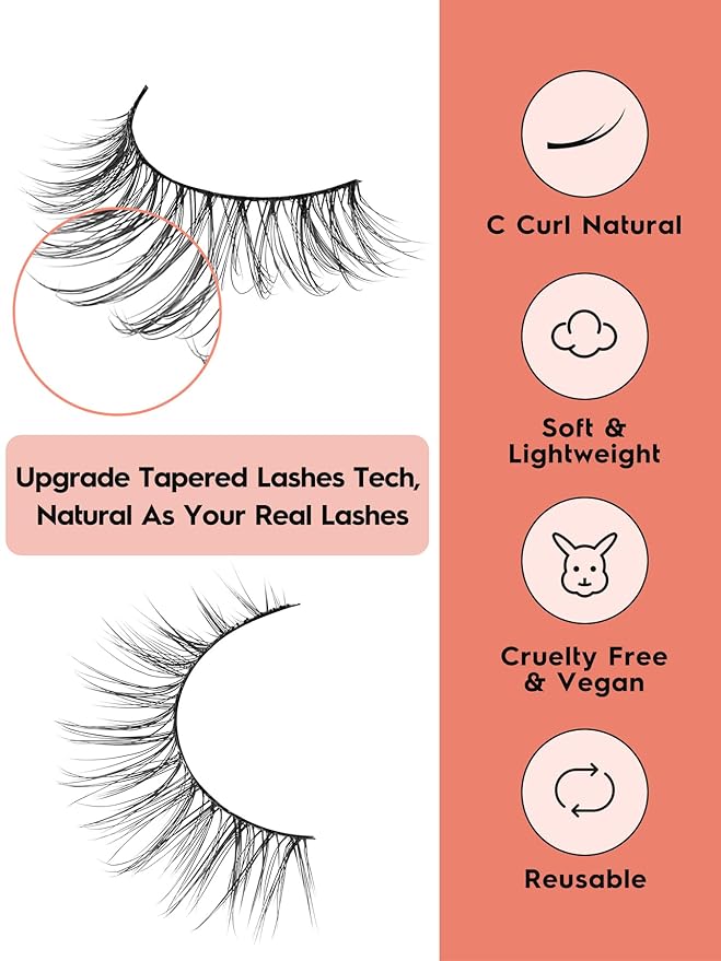 False Eyelashes Natural Look Wispy Lashes 10mm Short Lash C Curl 0.1MM Thin Band Lashes Pack Siligli Fake Eyelash 7 Pair-BrightBean Baby