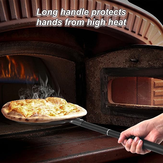 Turning Pizza Peel, 9 Inch with 38 Inch Handle Round Pizza Turning Peel, Professional Anodized Aluminum Turning Pizza Spatula, 47 Inch overall