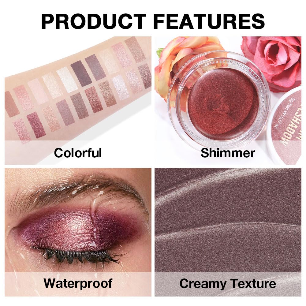 Cream Glitter Taupe Shimmer Metallic Eyeshadow Palette Makeup, Natural Single Mini Instant Holographic Eyeshadow For Women, Sombras Crema Para Ojos, Talc, Paraben & Cruelty Free, R04-BrightBean Baby