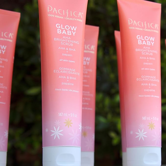 Pacifica Glow Baby Body Lotion & AHA Scrub Set – Brightening Vitamin C Body Lotion (5 oz) + AHA Exfoliating Body Scrub, 2-Step Radiance Duo for Smooth Glowing Skin, Vegan-BrightBean Baby