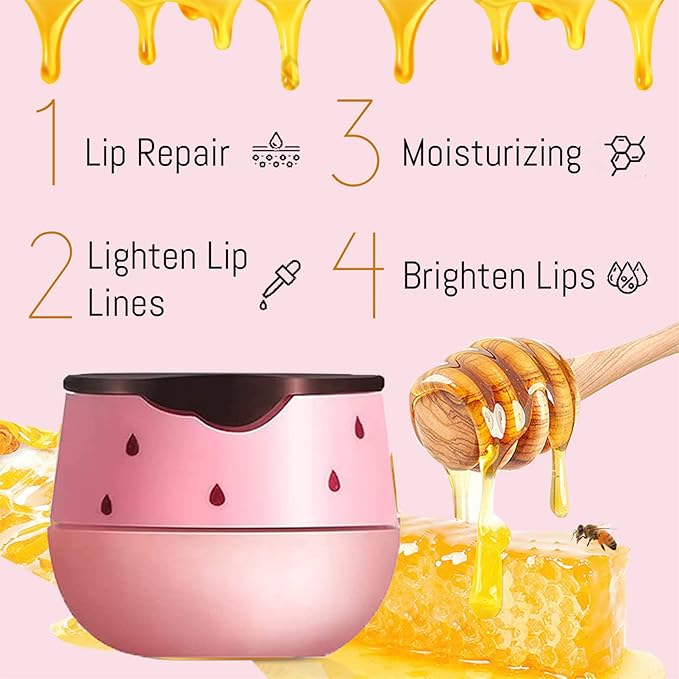 2PCS Lip Balm Honey Pot, Honey Pot Lip Balm for Dry Cracked Lips, Strawberry Lip Balm Scrubs Exfoliator & Moisturizer, Hydrating Lip Balm Honey Pot with Wand, Lip Sleeping Mask (B)-BrightBean Baby