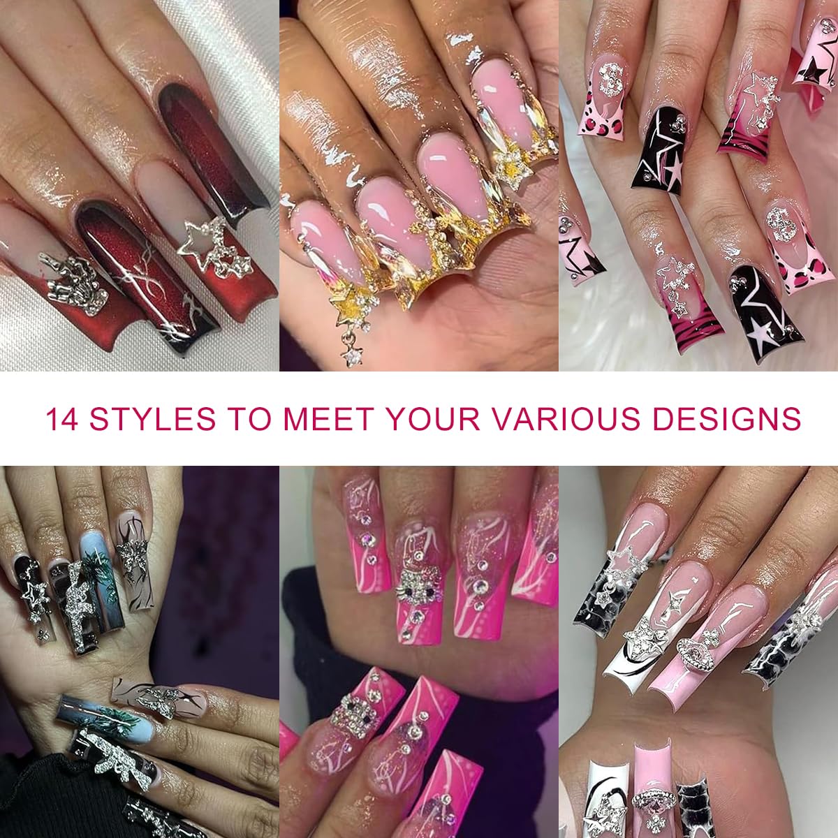 50Pcs Nail Charms Rhinestones Gems Kitty Heart Star Gun Planet Cross Jewelry for Acrylic Nails Accessories Women Nail Decorations Manicure Craft DIY Nail Art Supplies-BrightBean Baby