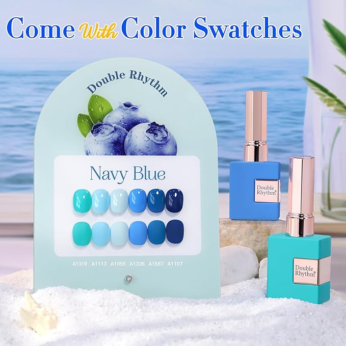 Double Rhythm 6 Pcs 15 ML Gel Polish Set Same Color Same Bottle Soak Off Gel Polish Kit Nail Art Manicure Salon DIY at Home for Women (Light Blue Dark Navy Teal-T6-14)-BrightBean Baby