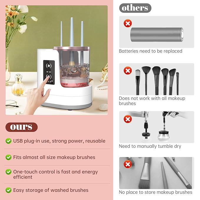 3 IN 1 Electric Makeup Brush Cleaner Machine With Makeup Brush Dryer-Holder-Portable Automatic USB Cosmetic Brushes Cleaner Tool for All Size Beauty Makeup Brush Set,Contour, Eyeshadow, Blush Brush-BrightBean Baby
