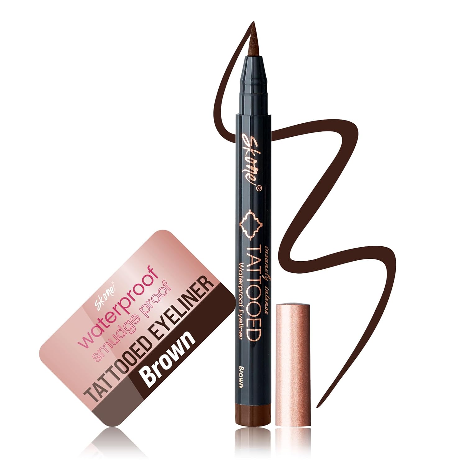 Skone Cosmetics Insanely Intense Tattooed Eyeliner Pen - Waterproof Liquid Eyeliner, Long Lasting, Sweat Proof, Smudge Proof Felt Tip Liquid Eyeliner - Pigmented Eye Liner Makeup - Brown (0.07oz)-BrightBean Baby