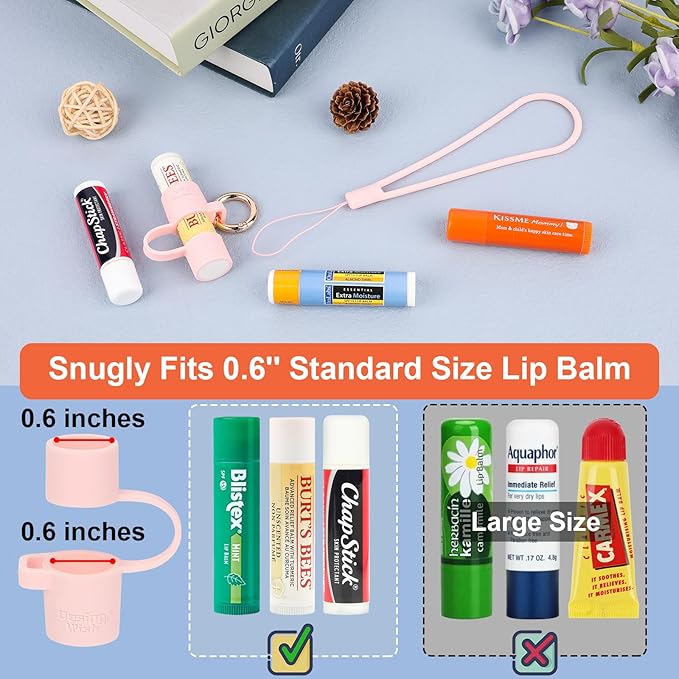Desing Wish Silicone Lip Balm Holder with Silicone Zipper Pouch, Portable Lip Balm Keychain Sleeve - Silicone Storage Bag for Lip Balms/Small Cosmetics/Earphones/Keys - Pink-BrightBean Baby