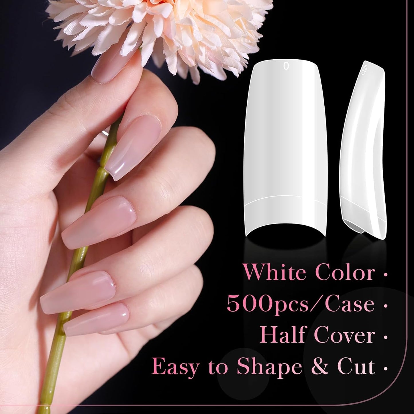 krofaue 500PCS False Nails Tips Lady French Style Acrylic Artificial Tip Manicure Half Cover with Box of 10 Sizes for Nail Tips Art Salons and Home DIY (White)-BrightBean Baby