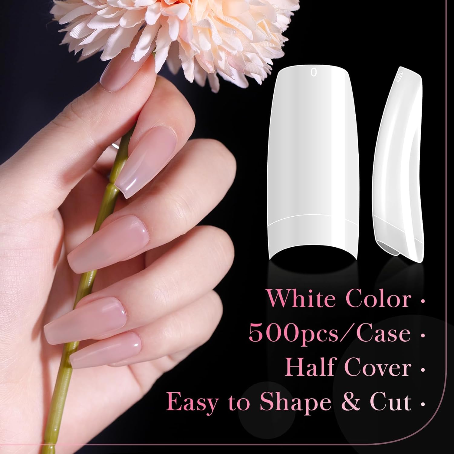 krofaue 500PCS False Nails Tips Lady French Style Acrylic Artificial Tip Manicure Half Cover with Box of 10 Sizes for Nail Tips Art Salons and Home DIY (White)-BrightBean Baby