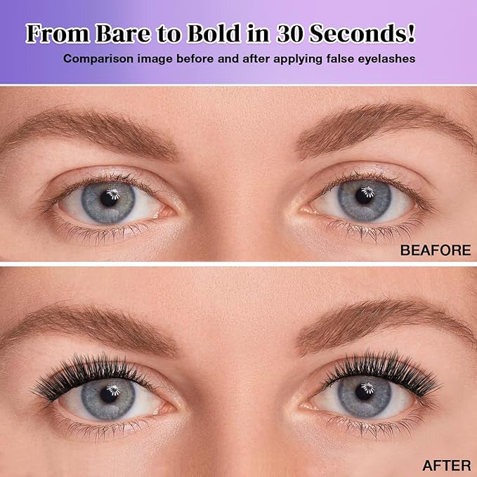 Wispy False Eyelashes Kit With Bond, Seal and Tweezer, 7 Pairs Natural Look Fake Cat Eye Lashes Strips Thin Band Extensions Waterproof Easy Eyelashes for Beginners RQ45-BrightBean Baby