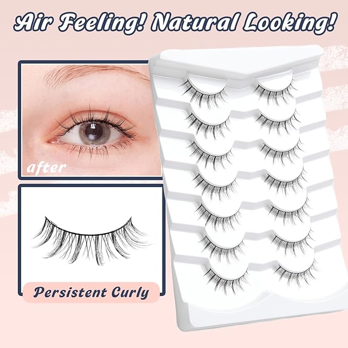 Manga Lashes Natural False Eyelashes 10MM Short Anime Lashes Thin Band Korean Lashes 3D Volume Strip Lashes Wispy Manhua Eyelashes 7 Pair Asian Lashes Siligli-BrightBean Baby
