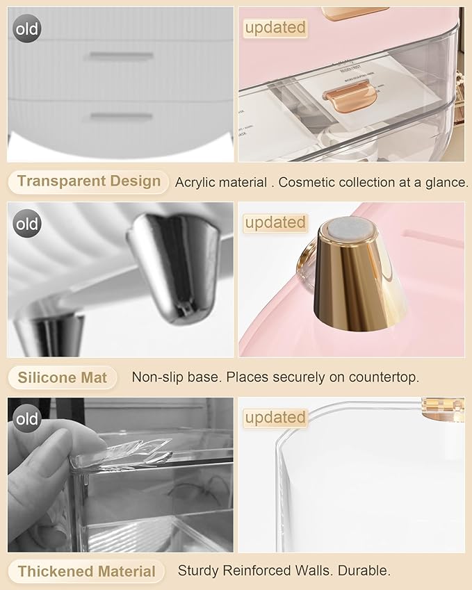 Makeup Organizer, Skincare Holder Bathroom Counter Organizer, Storage Box Cosmetic Display Cases, Teen Girl Gifts Trendy Stuff Make up Organizers for Vanity, Dresser, Countertop (Pink)-BrightBean Baby