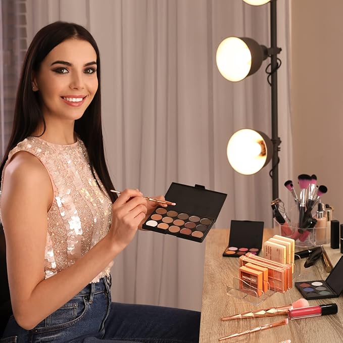 FLMOUTN 4 Pack Makeup Pallet Organizer Eyeshadow Palette Organizers Acrylic 8-Cell Make up Palette Holder Cosmetic Storage for Contour Kit, Eye Shadow, Blush-BrightBean Baby