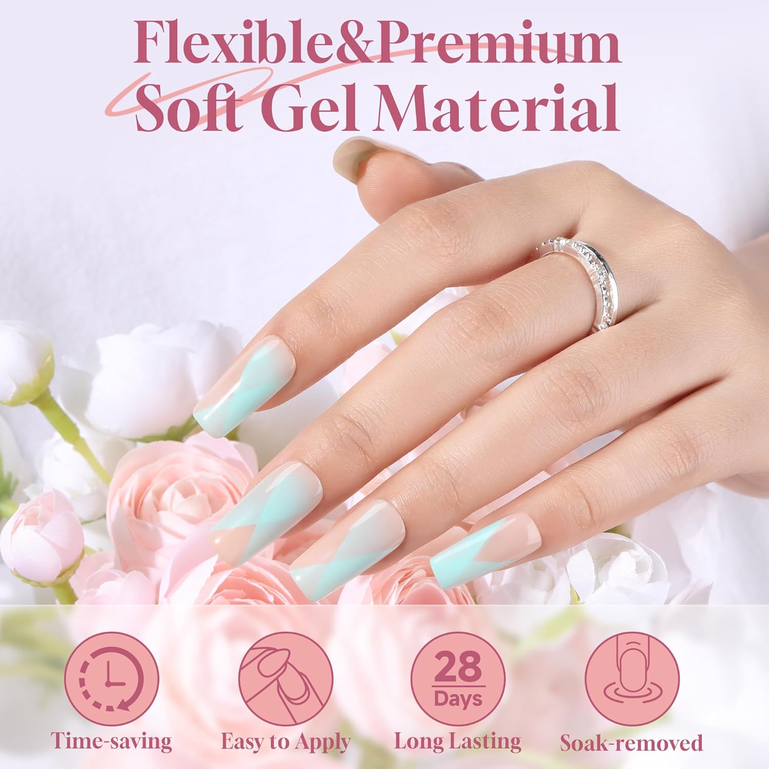 UNA GELLA Medium Square Gel Tips Full Matte Square Nail Tips 216pcs Half Cover Clear False Acrylic Nails for Nail Extensions, DIY Art Salon 12 Sizes-BrightBean Baby