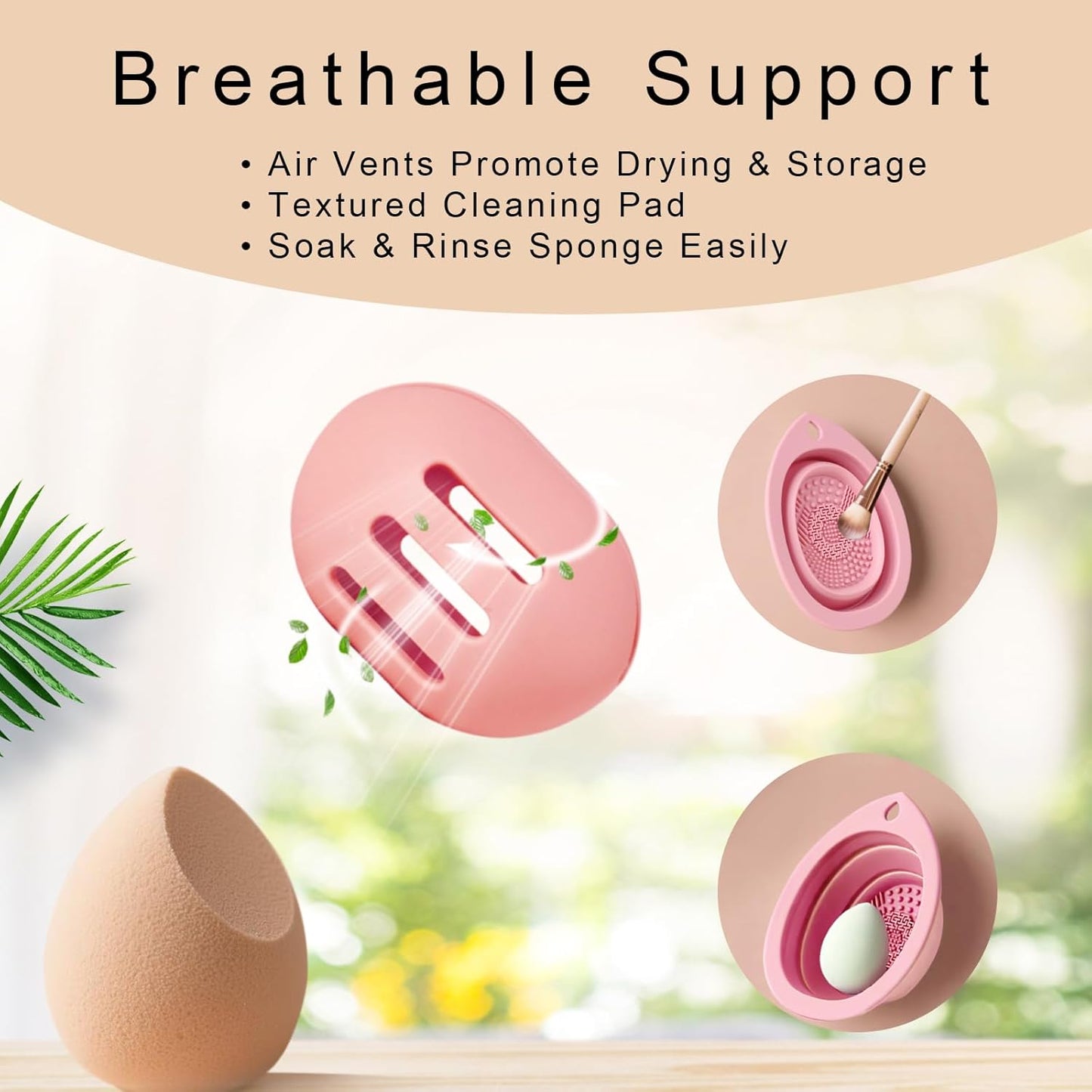 Silicone Makeup Brush Holder Set – Portable Travel Makeup Brush Holder with Makeup Sponge Holder and Foldable Cleaning Bowl – Upgraded 3-in-1 Cosmetic Organizer Set (powdered pink)-BrightBean Baby