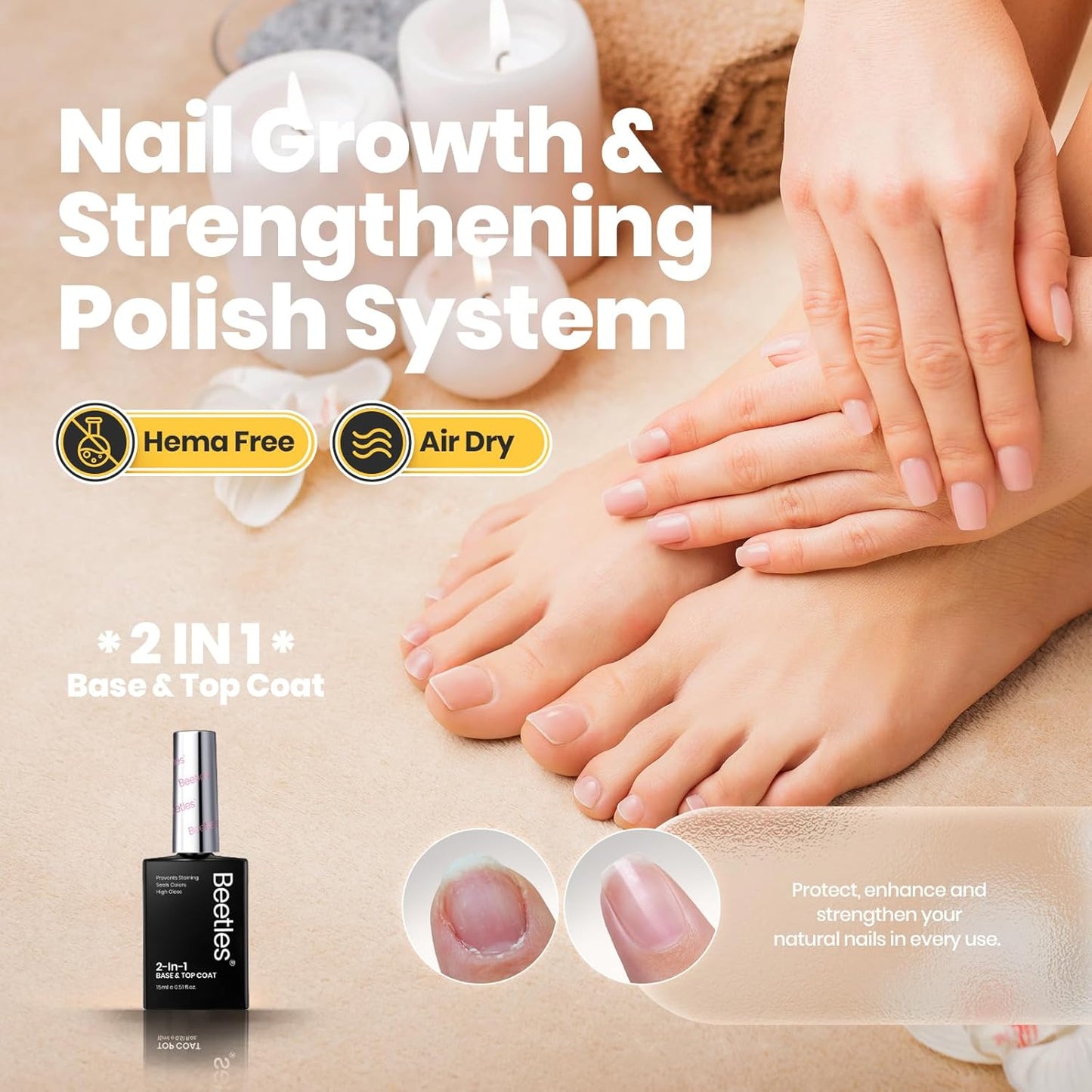 Beetles Top Coat Nail Polish, 15ml Clear Nail Polish Quick Dry, High Gloss Shine Finish and Long Lasting Nail Protector Nail Art Design Diy Gifts for Women-BrightBean Baby