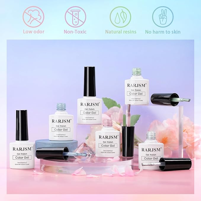 RARJSM Sparkle Diamond Cat Eye Gel Nail Polish Set 6 Colors Nude Pink Milky Jelly Purple Green Blue Silver Glitter Cateye Gel Polish with Magnet Stick UV LED Curing Requires Soak Off Home Salon Diy-BrightBean Baby