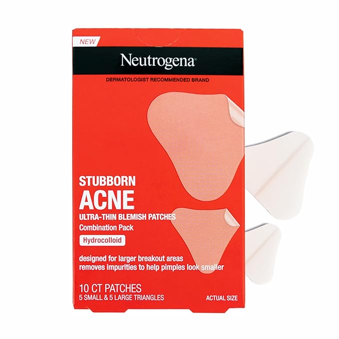 Neutrogena Stubborn Acne Ultra-Thin Blemish Patches, Acne Pimple Patches, Ultra-Thin Hydrocolloid Facial Stickers, Suitable for all Skin-Types, 10 Patches-BrightBean Baby