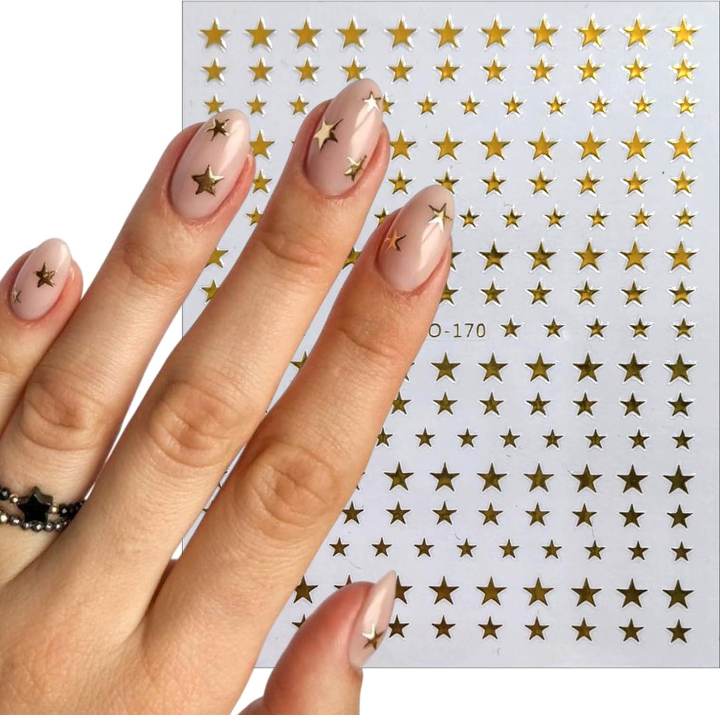 6Sheets Rhinestones Star Nail Art Stickers,3D Self-Adhesive Glitter Gold Silver White Black Stars Nail Art Design Decals Star Stickers for Acrylic Nails Art for Women Girls DIY Manicure Decorations-BrightBean Baby