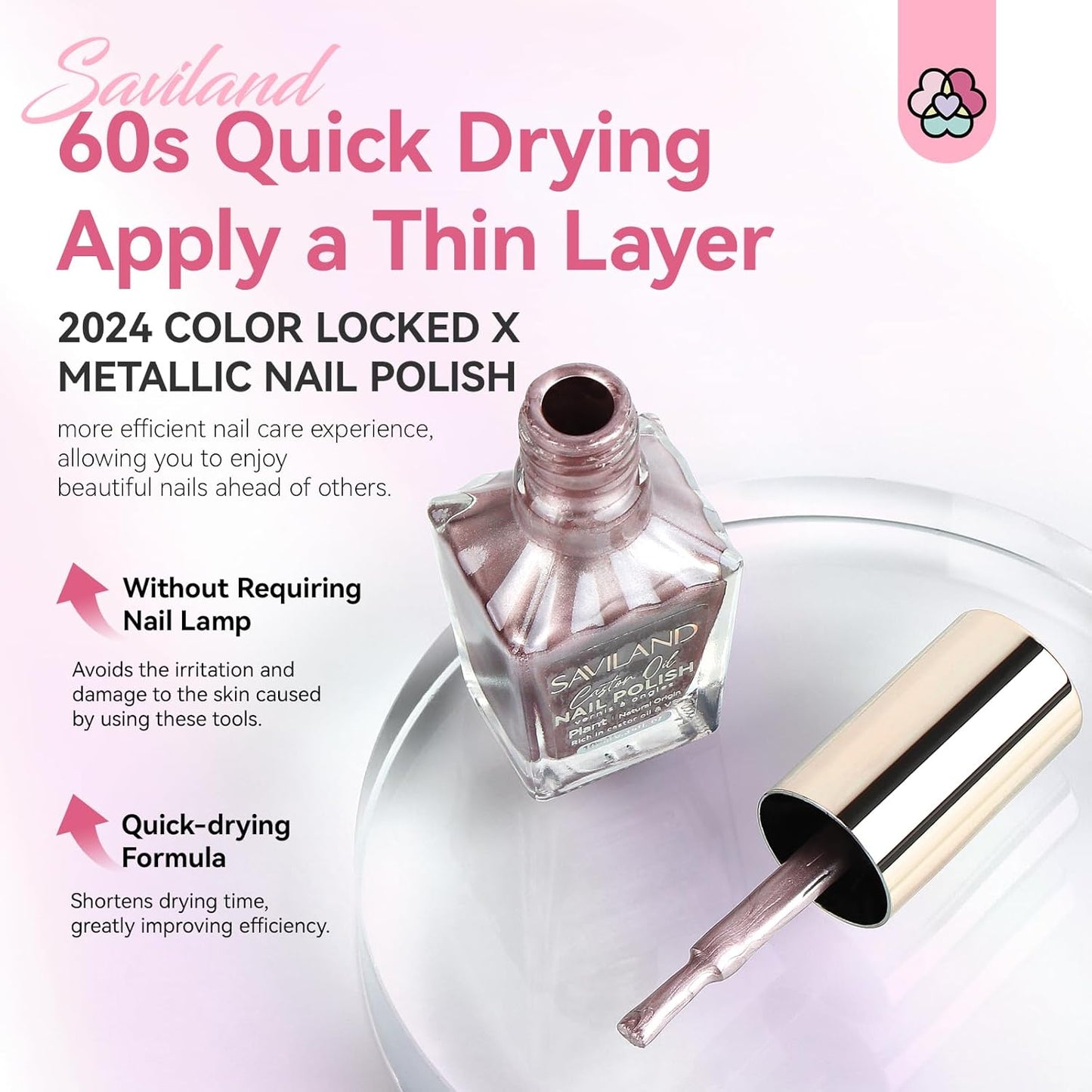 SAVILAND Metallic Nail Polish Rose Glod: Quick Dry Mirror Pink Nail Polish Regular Chrome Fingernail Polish Easy To Use & Remove No Curing Needed Bulk Nail Lacquer for Toes Nail Art DIY Home 0.34 oz-BrightBean Baby