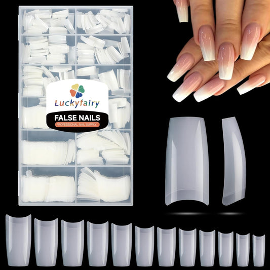 504PCS Half Cover False Nails Tips Acrylic Nail Tips Artificial False Nails Lady French Style Tip Acrylic Fake Nails For Nail Extensions Art Salon Home DIY-BrightBean Baby