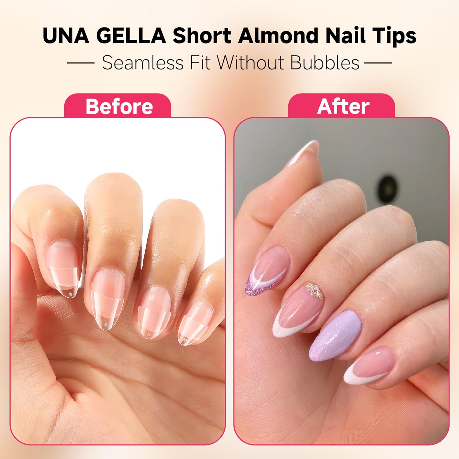 UNA GELLA Almond Shape Nail Tips Short: 504pcs Half Cover Almond Gel Nails Tips Matte Clear Fake Nails Self-handle for Nail Extension DIY Nail Salon for Her, 12Sizes-BrightBean Baby