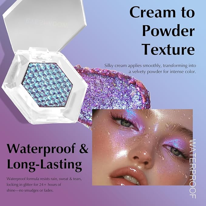 Glitter Eyeshadow Palette, Multichrome Chameleon Purple Blue Eye Shadow, Color Shifting Multi-Reflective Holographic Eyeshadow Shimmer Inner Corner Eye Brightener Highlighter Makeup-BrightBean Baby