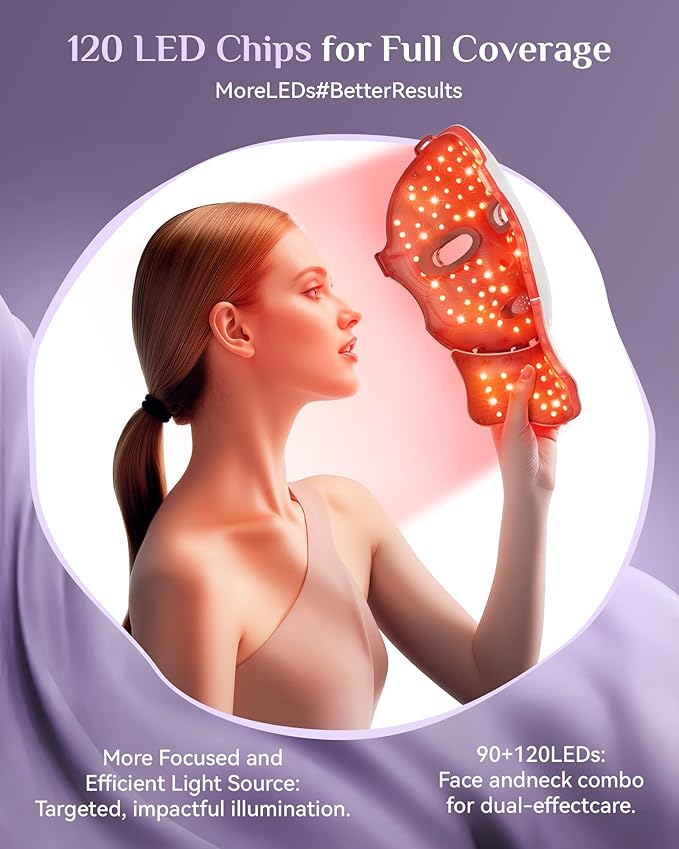 FOLOKE Red Light Therapy Mask for Face & Neck, LED Face Light Therapy,USB C Rechargeable,Infrared Mask for Home Working Travel Yoga-BrightBean Baby