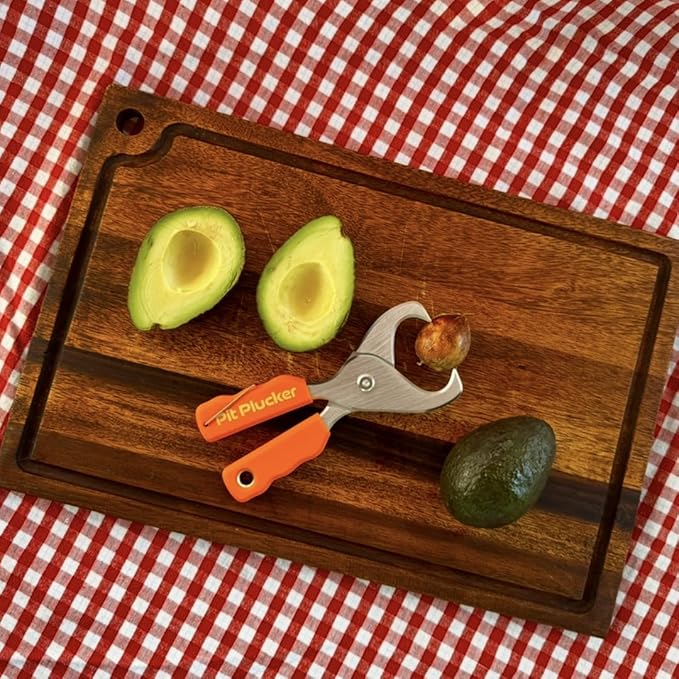 Pit Plucker Avocado Tool, Kitchen Utensil with Hinged Handles, Wedge-Shaped Jaws for Pit Removal (Orange)