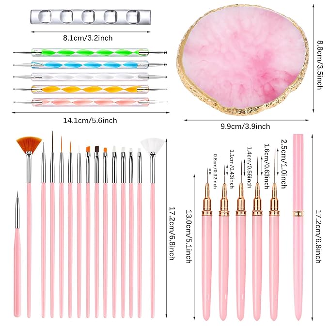 Nail Art Tools 27Pcs Set,Nail Art Brush,Resin Nail Art Palette,5 Pcs Nail Art Pens Liner Brush,2-way Acrylic Silicone Engraving Pen Dotting Pen Tools Nail Art Kit for Nail Art DIY-BrightBean Baby