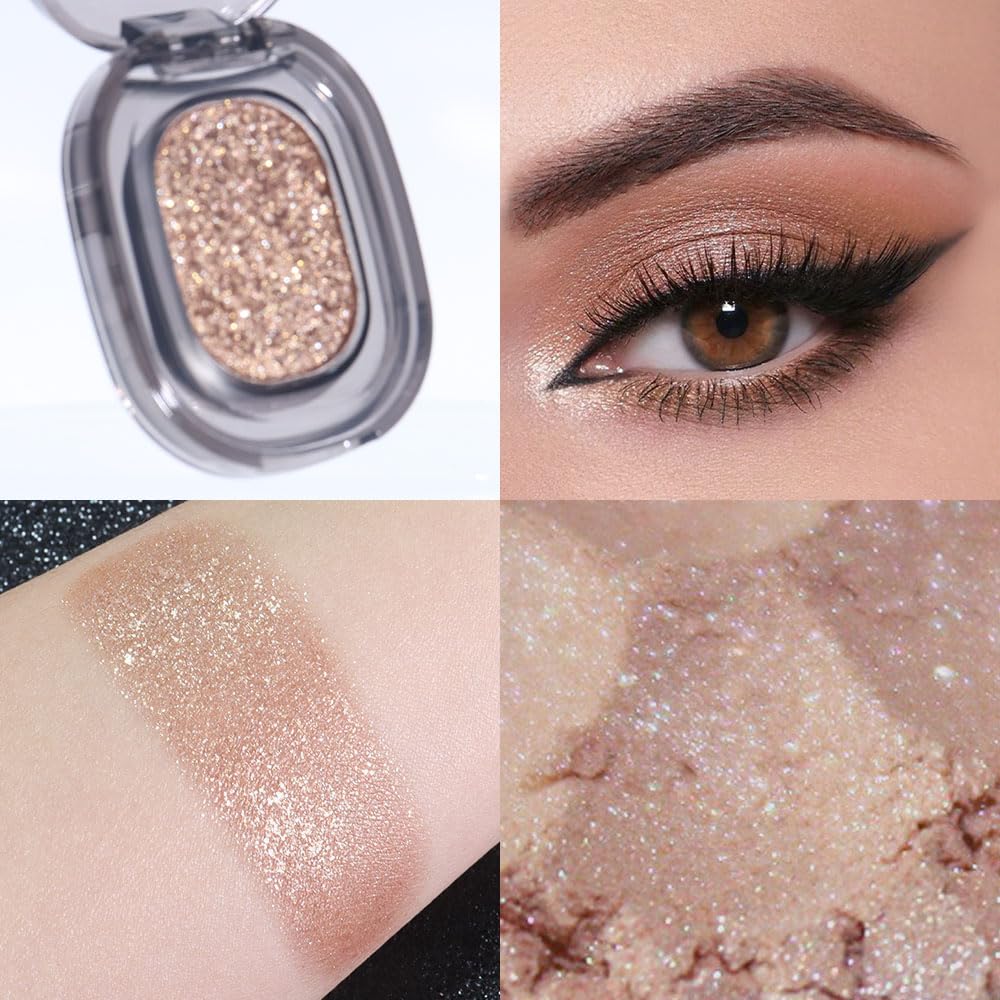 Eye shadow low saturation delicate long-lasting eye shadow palette, Monochrome Glittler Eyeshadow, pressed glitter eyeshadow, Glittle Pressed Powder Single Vegan Eyeshadow, (03 Glittle Gold)-BrightBean Baby