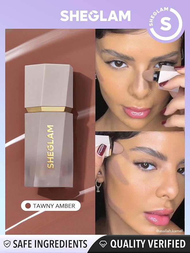 SHEGLAM Sun Sculpt Cool Toned Liquid Contour Stick Long Lasting Cream Bronzer Makeup - Tawny Amber-BrightBean Baby