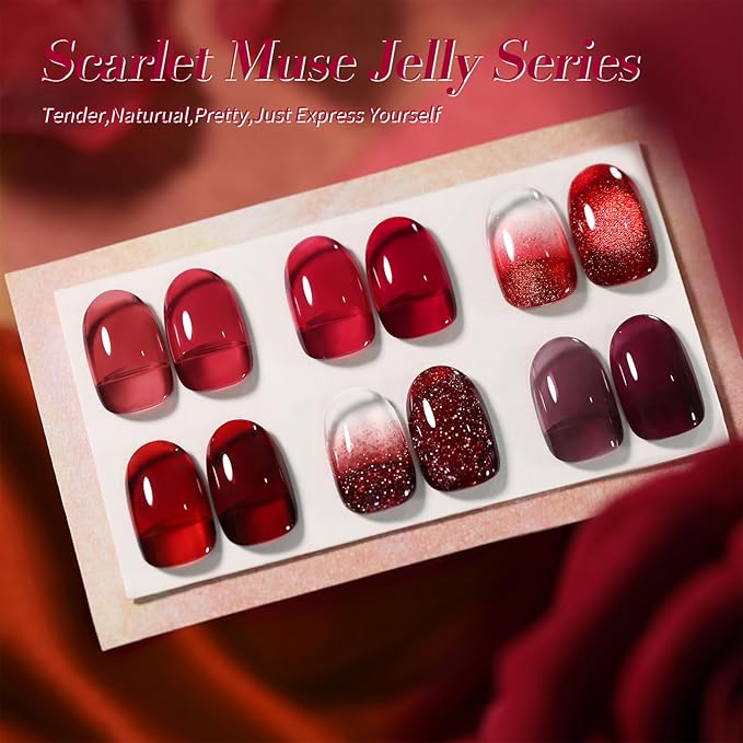 Born Pretty Jelly Burgundy Gel Nail Polish Ruby Red Glitter Cat Magnetic Eye Gel Nail Polish Fall Winter Blood Cherry Wine Red Gel Polish Glitter Soak Off Nail Art Salon Manicure Home Gift 7ml 6pcs-BrightBean Baby