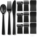 EI 360pcs Black Plastic Silverware,Disposable Cutlery,Plastic Silverware Heavy Duty,Plastic Spoons and Forks include 120pcs Forks,120pcs Spoons and 120pcs Knives,for Holiday, Birthday, Party