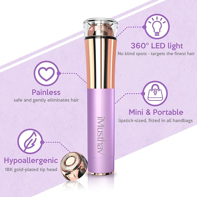 Portable Facial Hair Remover for Women – Painless, Fast & Precise Flawless Electric Razor & Epilator for Face, Lips, Chin Hair Removal – 18K Gold-Plated, 360° LED Light-BrightBean Baby