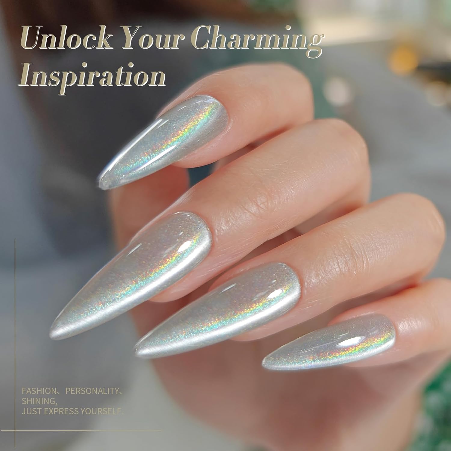 Born Pretty White Glitter Cat Magnetic Eye Gel Nail Polish, Holographic Glitter Iridescent Gel Nail Polish Soak Off Led Gel Nail Polish Nail Art Gel Manicure Salon DIY Gifts 15ML-BrightBean Baby