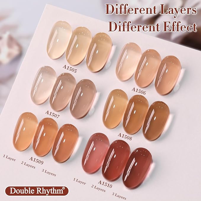 Double Rhythm 6 Pcs 15 ML Gel Polish Set Same Color Same Bottle Soak Off Gel Polish Kit Nail Art Manicure Salon DIY at Home for Women (Translucent Milky Brown Nude Orange Rose Red-T6-1)-BrightBean Baby