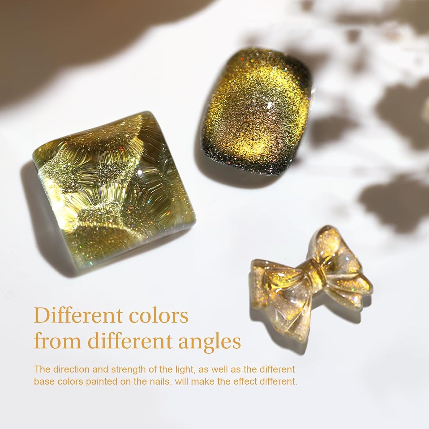 Cat Eye Gel Nail Polish with Magnet Stick, 15ml Glitter Holographic Nail Polish, Magnetic Effect Gel for Home DIY Manicure Gift, Champagne Gold-BrightBean Baby