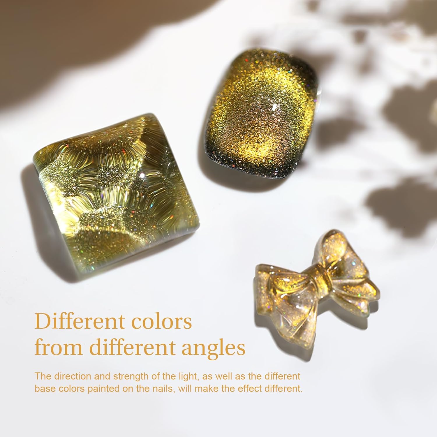 Cat Eye Gel Nail Polish with Magnet Stick, 15ml Glitter Holographic Nail Polish, Magnetic Effect Gel for Home DIY Manicure Gift, Champagne Gold-BrightBean Baby