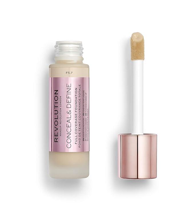 Revolution Beauty, Conceal & Define Foundation, Full Coverage, Long-Lasting Matte Finish, Vegan & Cruelty Free, F1 Fair Skin Tones, 0.8 Fl. Oz.-BrightBean Baby