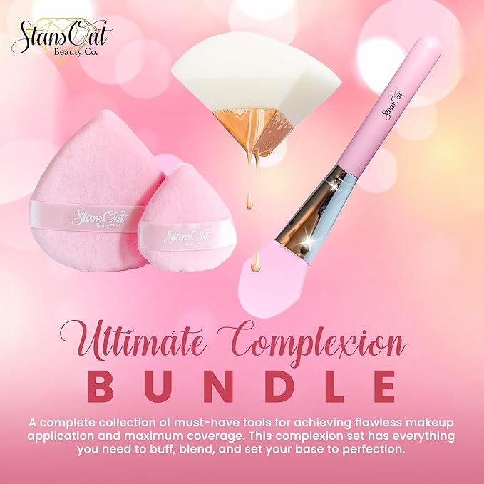 StansOut Ultimate Complexion Bundle: Liquid Foundation Brush, Makeup Brushes for Liquid, Cream, Stick Foundation - Flat, Round, Blender Brushes - 101 Contoured, 108 Straight - Long-Lasting-BrightBean Baby