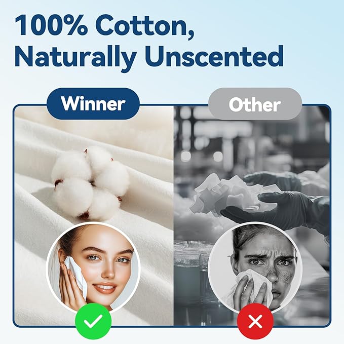 Winner Softer Face Towels - 100% USA Cotton Dry Wipes, 300 Count Unscented Cotton Tissues for Sensitive Skin, OEKO-TEX Certified Face Towelettes Disposable, Makeup Remover Facial Towels, 3 Pack-BrightBean Baby