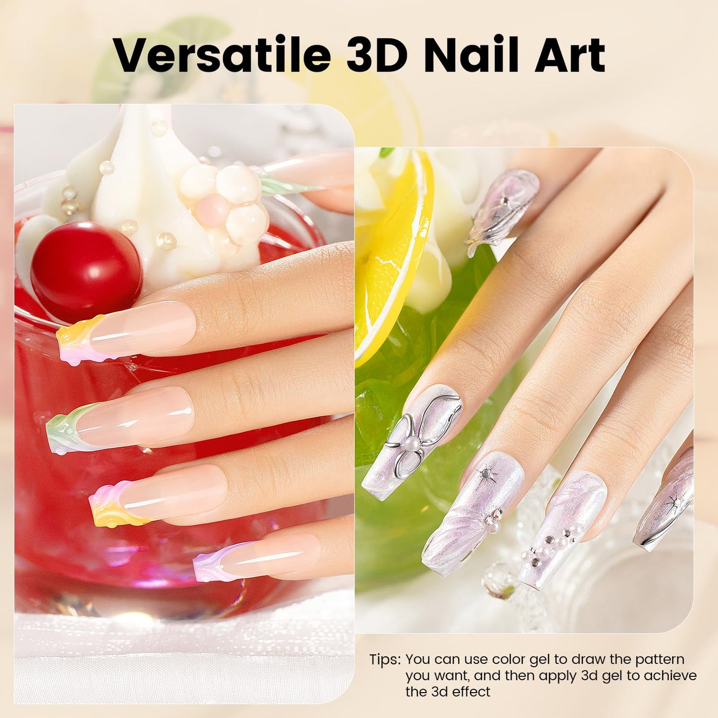 RARJSM 3D Sculpting Gel for Nail Art Designs DIY NailCharms Rhinestone Glue 3D Nail Craving GelPolish Clear Painting Drawing Sculpture Gel UV LED Curing Requires NailDecoration Manicure Design-BrightBean Baby