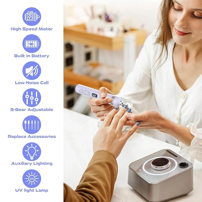 Acrylic Nail Kit, Portable Electric Nail File Set for Acrylic Gel Nails, Manicure Pedicure Tool Nail Drill Bits with Nail Drill Bits Sanding Bands (Purple)-BrightBean Baby