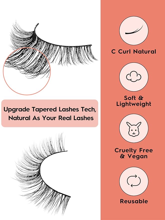Lashes Wispy False Eyelashes Cat Eye Lashes Natural Look 3D Volume Fake Eyelashes Thin Band Lashes 12mm Natural Eye Lashes C Curl Siligli Lashes Pack 10 Pair-BrightBean Baby