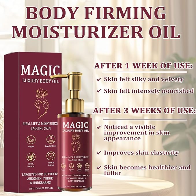 Magic Body Firming Oil, Luxury Body Oil for Crepe Skin, Tightening & Hydrating Body Oil After Shower with Vitamin E and Rosehip, Non-Greasy Body Serum Oil for Thighs, Arms, Chest, 100ML / 3.38 Fl Oz-BrightBean Baby