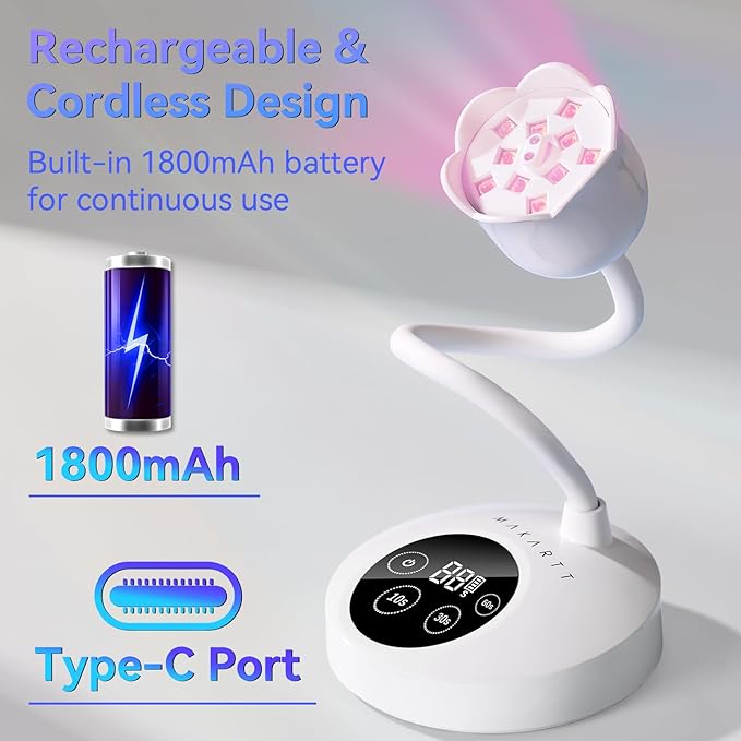 Makartt UV Nail Lamp: Mini UV Light for Gel Nails Polish Luminoza 30W Rechargeable LED Nail Light Nail Dryer with 4 Timers & Auto Sensor, Fast Curing Goosenecks Lamp for Home DIY Manicure-BrightBean Baby