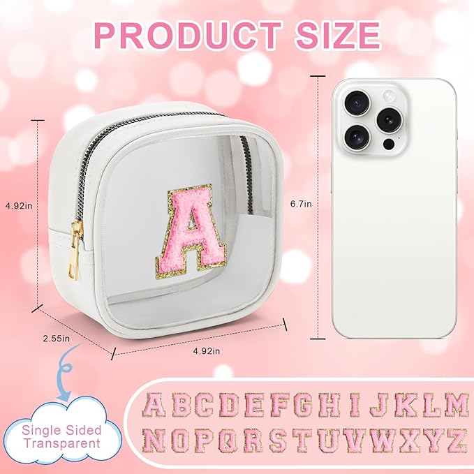 YOOLIFE Initial Make Up Bag Travel Toiletry Bag, Clear Makeup Bag Preppy Cosmetic Bags Organizer Travel Essentials Gifts for Women Teen Girlfriend Teacher Mom Birthday Mothers Day Gifts White K-BrightBean Baby